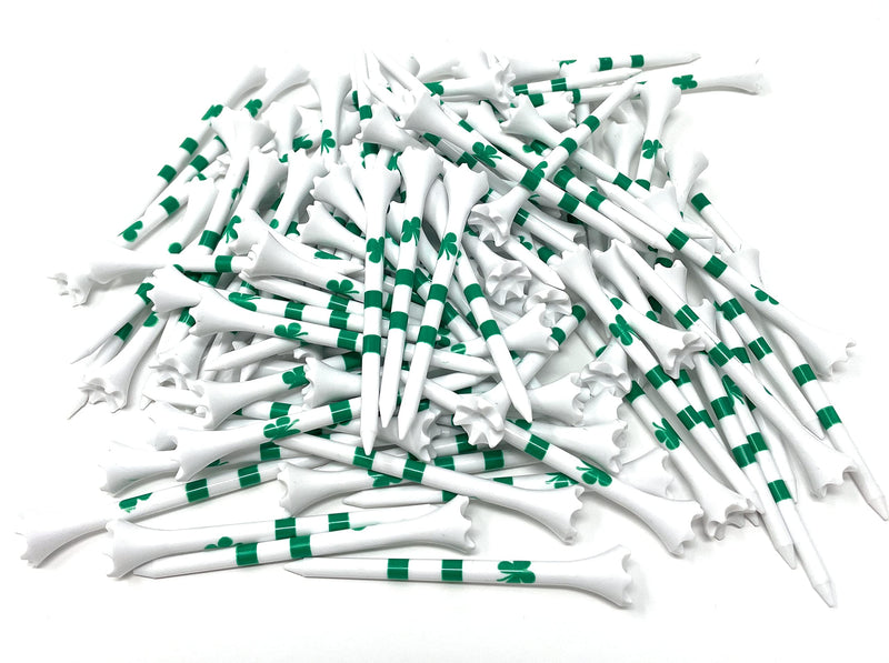 [Australia - AusPower] - NorthPointe Four Leaf Clover/Shamrock 3 ¼” Plastic Golf Tees – White with Green - 100 Tees in Bulk 