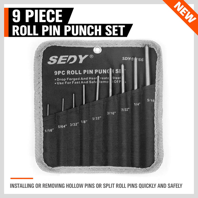 [Australia - AusPower] - 9-Pieces Roll Pin Punch Set, SEDY Roll Pin Punch Tool Kit, Gunsmithing Removing Repair Tool with Black Oxford Packet for Automotive, Watch Repair, Jewelry and Craft (No More Rusty) 