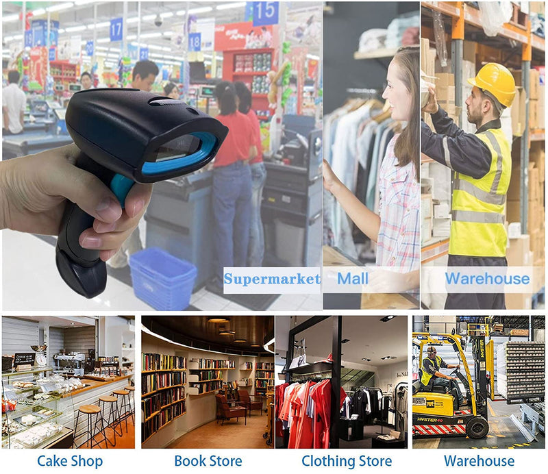 [Australia - AusPower] - 2D QR Barcode Scanner Wireless, Handheld Wired 1D Bar Code Reader USB Support Screen Scan, Automatic CMOS Image Scanner for Computer POS System Supermarket Retail 