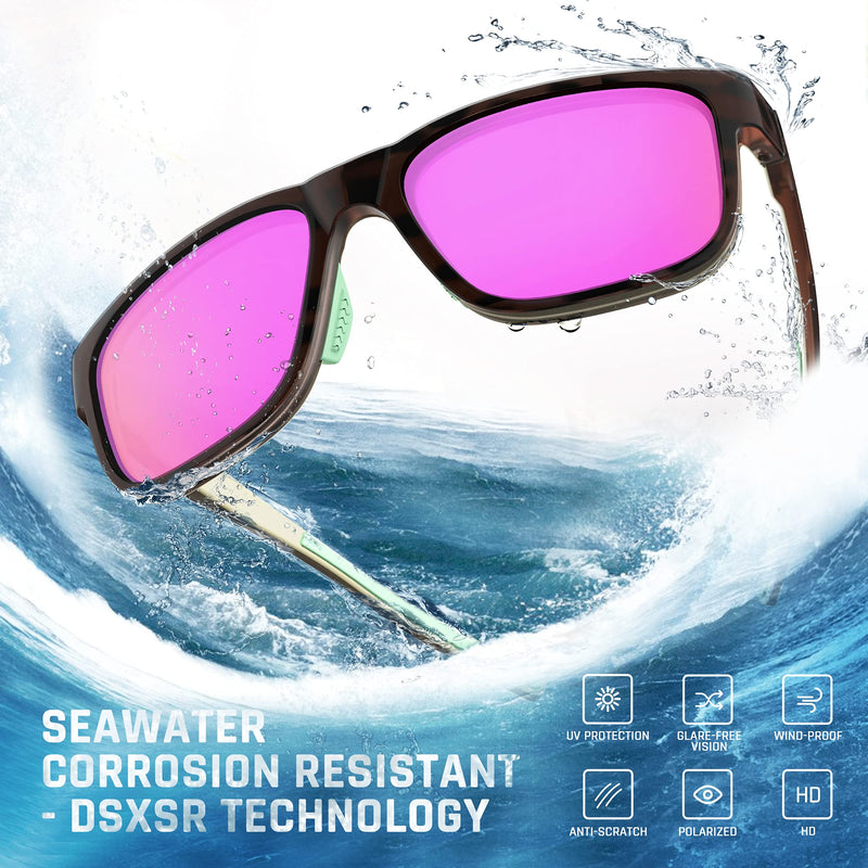 [Australia - AusPower] - TOREGE Sports Polarized Sunglasses for Men Women Glasses Cycling Running Fishing Boating Trekking Beach Glasses TR67 Brown-tortoise&light Blue&pink Purple Lens 