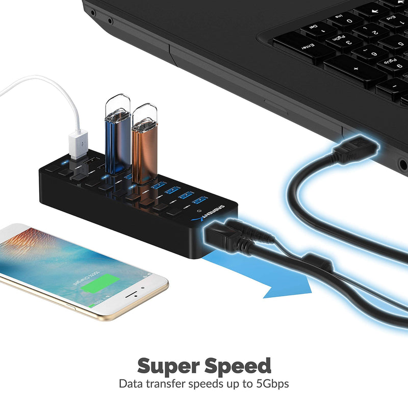 [Australia - AusPower] - Sabrent 60W 10-Port USB 3.0 Hub + 22AWG 3 Feet USB 3.0 Extension Cable 