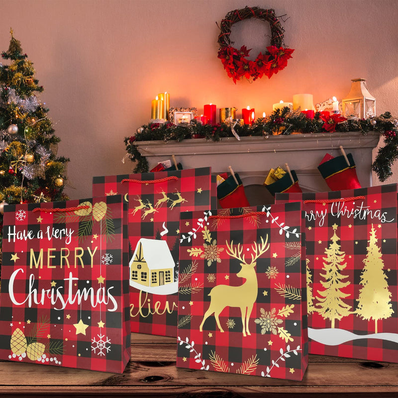 [Australia - AusPower] - 12PCS Christmas Gift Bags with Handles,Reusable Wrapping Bags Medium Size Paper Bags Shopping Bag Retail Bags for Christmas Birthday Wedding Party Favor Supplies, 10.2×12.6×3.94 inch 