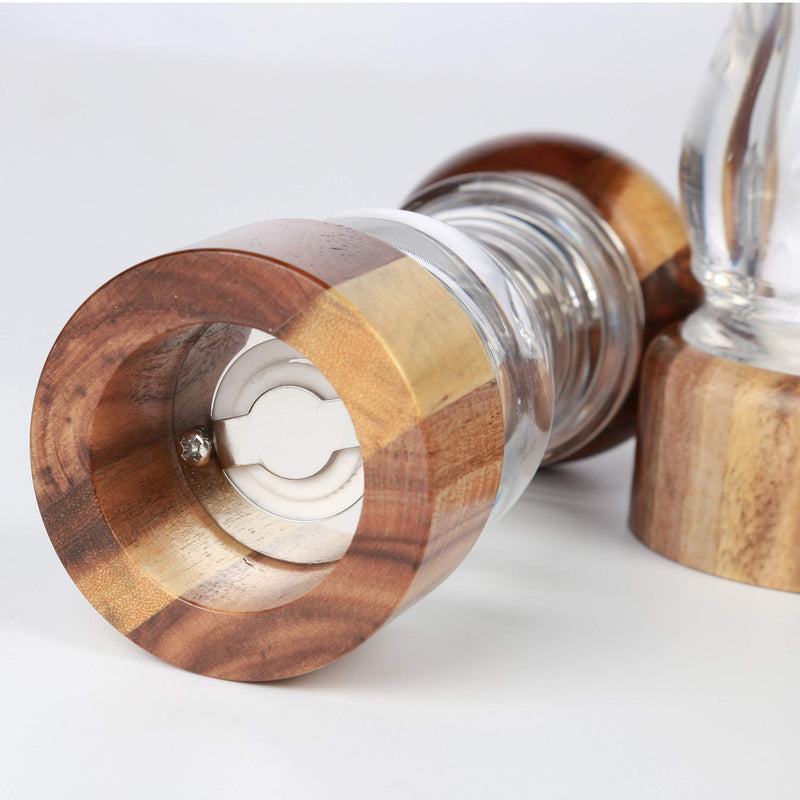 [Australia - AusPower] - KKC HOME ACCENTS Wooden Sea Salt Grinder,Salt Mill,Coarse Salt Grinder, Acacia Wood and Acrylic,Refillable,8 inch Grinder Mill for Pink Himalayan Salt or Pepper,Adjustable Coarseness Fine to Coarse 