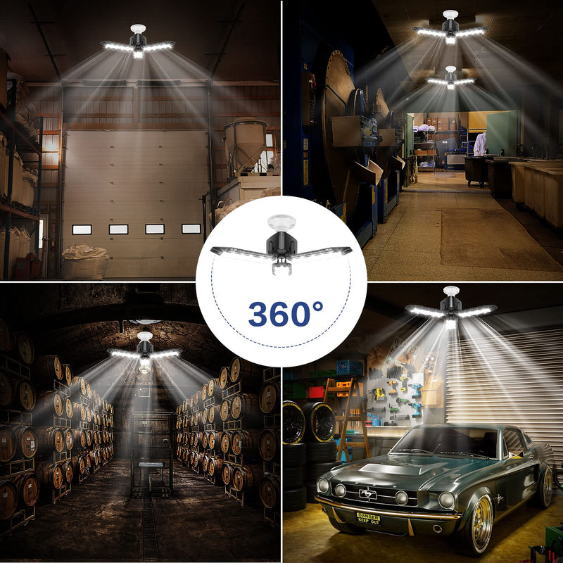 [Australia - AusPower] - Garage Light - LED Garage Light 2 Pack - 8000LM Glare-Free 360° Illuminator Garage Light - 60W 6500K Deformable Garage LED Light - E26/E27 Garage Light for Basements, Barn, Farmhouse and Attics 