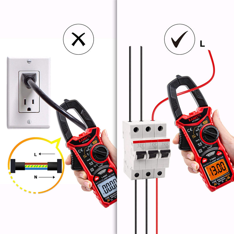[Australia - AusPower] - KAIWEETS HT206D Digital Clamp Meter T-RMS 6000 Counts, Multimeter Voltage Tester Auto-ranging, Measures Current Voltage Temperature Capacitance Resistance Diodes Continuity Duty-Cycle (AC/DC Current) AC/DC Current 