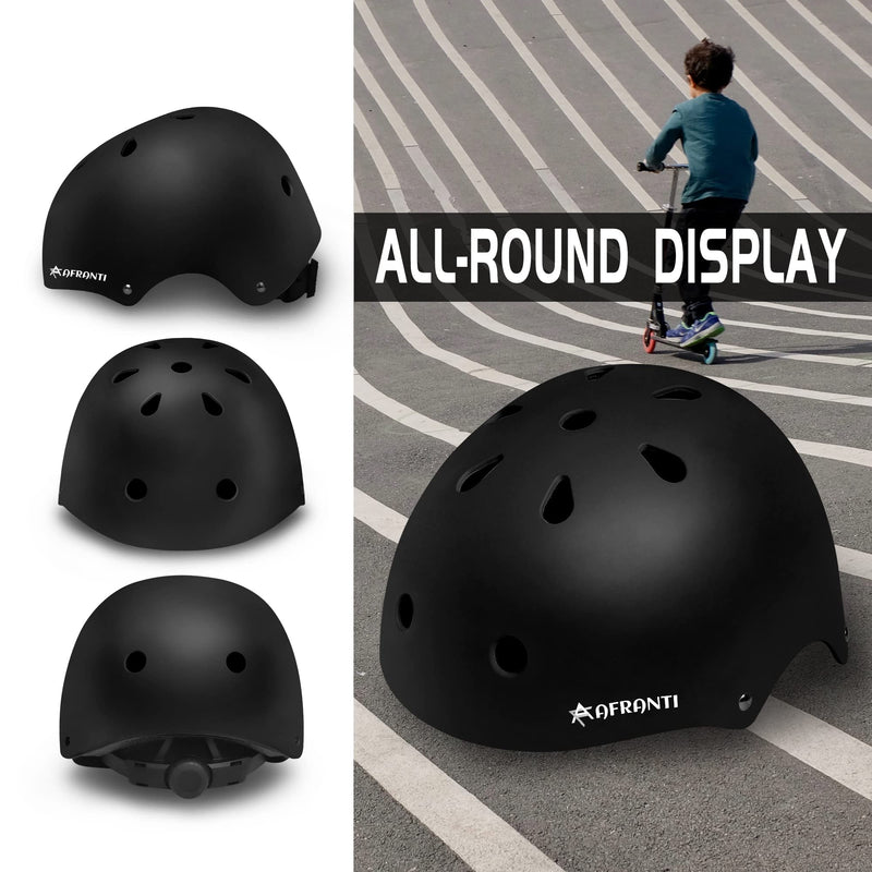 [Australia - AusPower] - Afranti Bike Helmet Toddler Helmet 19.6"-24" Adjustable Helmet for Kids Age 4 and Older Skateboard Helmet CPSC Certified Youth Helmet for Bicycle Roller Scooter & Inline Skating Black S (50cm-54cm / 19.6"-21.2") 
