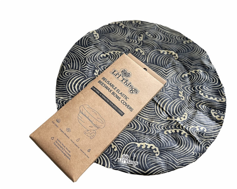 [Australia - AusPower] - Eco-friendly Reusable Beeswax Bowl Covers With elastic Available in 5 sizes and in 5 different themes A Sustainable Alternative to plastic cling wrap and foil. (Japanese Waves) Japanese Waves 