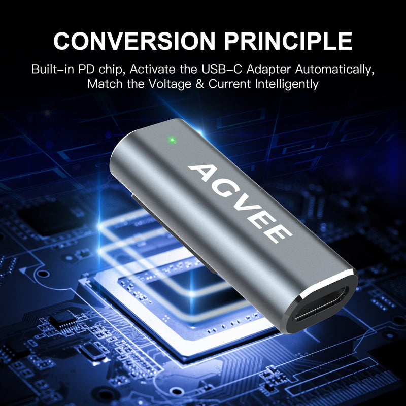 [Australia - AusPower] - AGVEE [1 Pack] USB-C to Magnetic T-Tip Adapter, Type-C PD 100W Power Fast Charging Converter Connector Replacement for MacBook Pro Air (2013-2015) T-Head, Gray 