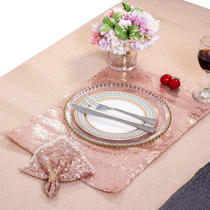 [Australia - AusPower] - Set of 12 Rose Gold Sequin Napkins, 30cm x 30cm Dinner Cloth Napkins, Glitter Table Napkins for Wedding Party Reception Events Kitchen Home Thanksgiving and Christmas Decoration 