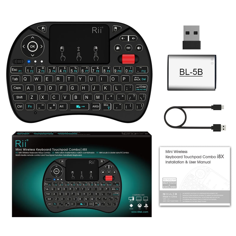 [Australia - AusPower] - Mini Wireless Keyboard,Rii i8X Portable 2.4GHz Wireless Keyboard with Touchpad Mouse, LED Backlit, Rechargable Li-ion Battery-Black 