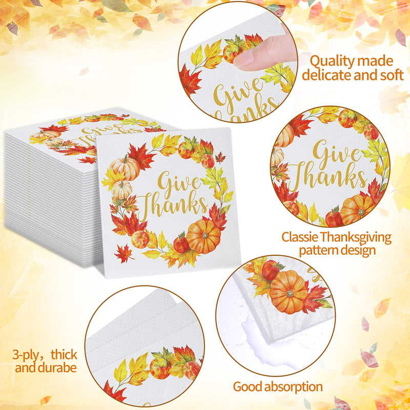 [Australia - AusPower] - Give Thanks Napkin White Thanksgiving Napkins Paper Thanksgiving Dinner Napkins Disposable Fall Luncheon Napkins Leaf Pumpkin Garland Autumn Napkins Paper for Dinner Thanksgiving Party (100) 100 