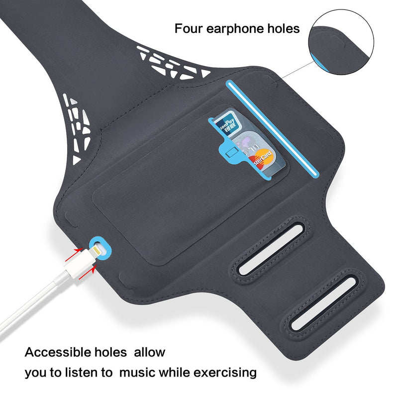 [Australia - AusPower] - FTFS Running Armband Suitable for Mobile Phones Under 6.5 inches Adjustable Strap Size with Keychain and Card Slot Water Resistant Cell Phone Armband Case Running（Black） Black 