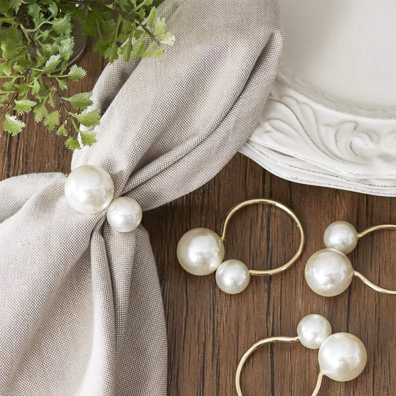 [Australia - AusPower] - Pearl Napkin Rings Set of 12, Gold Serviette Buckle Holder for Easter, Family Gathering, Dinner Party, Wedding Decor, Napkin Ring for Christmas, Thanksgiving Day, Friends and Family (2 Gold Pearls) 2 Gold Pearls 