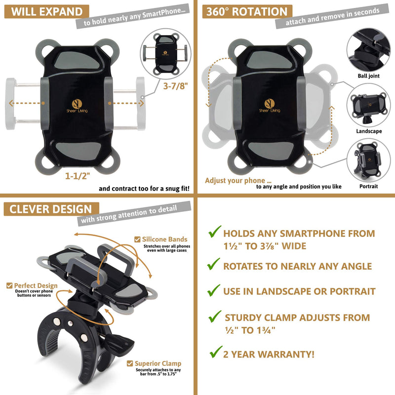 [Australia - AusPower] - Stroller Phone Holder, Shopping Cart Phone Holder, Golf Cart Phone Holder, Bike Phone Mount, for Motorcycle, Scooter, ATV, Boat, Spin Bike, Bicycle Handlebar- Universal- iPhone, Cell Phone Clamp 
