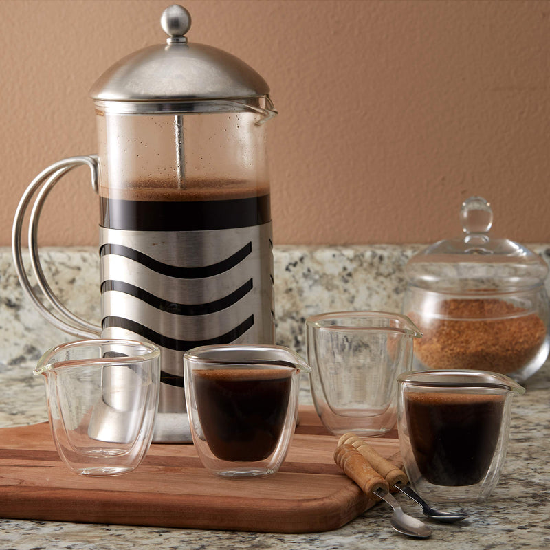 [Australia - AusPower] - Easy Pour Espresso Cups Set of 4 - Clear Insulated 2.6oz Espresso Shot Glasses - Double Wall Espresso Cups Sets - Demitasse Glass Espresso Cup for Coffee, Tea Lungo Mugs - Espresso Machine Accessories 