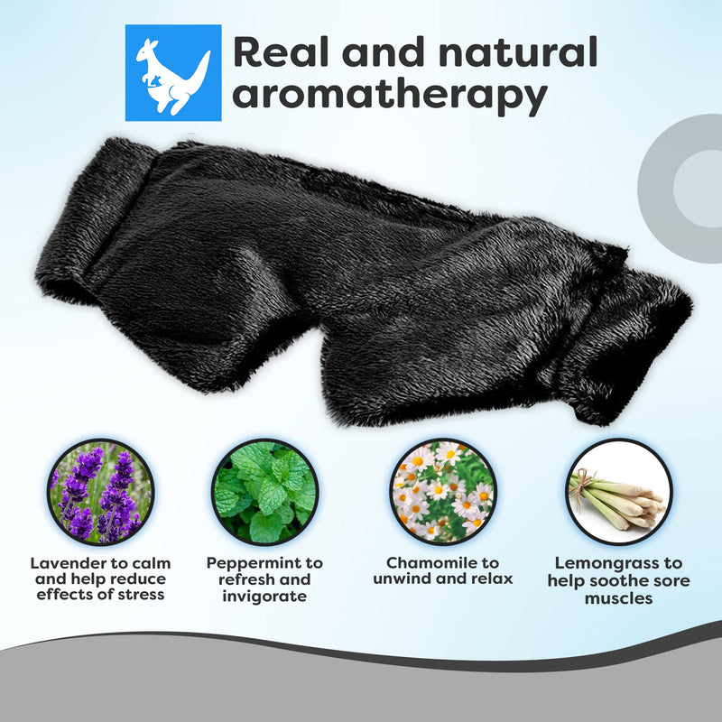 [Australia - AusPower] - Huggaroo Gem | Super Plush Heated Eye Mask and Sleep Mask with Gel Ice Pack - Soft, Washable Cover - Black Black (Unscented) 