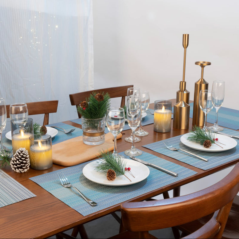[Australia - AusPower] - Winknowl Placemats, Set of 8 Heat Resistant Stain Resistant Non-Slip Woven Vinyl Insulation Placemats, Durable Elegant Table Mats for Dining(Blue) Blue 