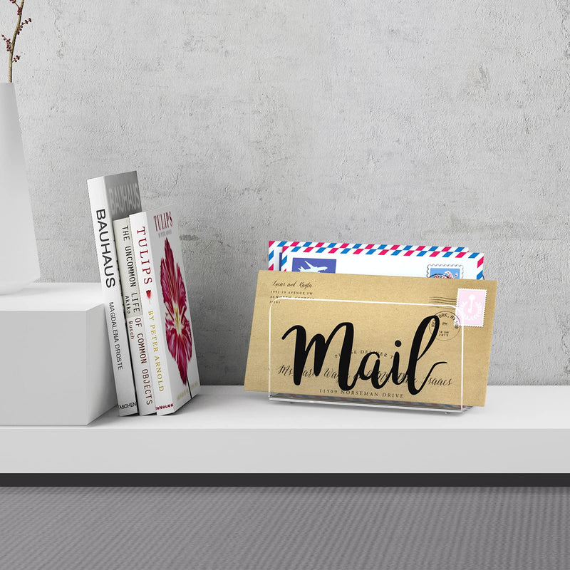 [Australia - AusPower] - KTRIO Mail Holder Mail Organizer Countertop Acrylic Mail Sorter, Print Mail Script Letter Holder for Desk Envelope Holder Letter Organizer for Home Office School, Bill Filling Paper Document Clear Acrylic 