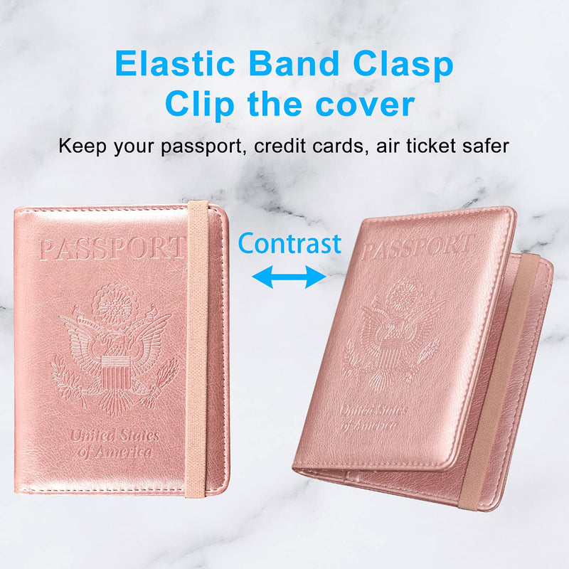 [Australia - AusPower] - ACdream Passport and Vaccine Card Holder Combo, Cover Case with CDC Vaccination Card Slot, Leather Travel Documents Organizer Protector, with RFID Blocking, for Women and Men, Rose Gold AA-Rose Gold 