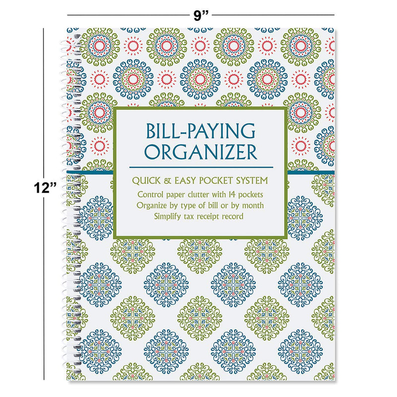 [Australia - AusPower] - Fresh Patterns Bill Paying Organizer Book - Personal Account book, 9" by 12 inch, Spiral-Bound, 14 Pockets, 32 Label Stickers, Bill Tracking 