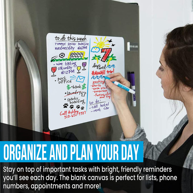[Australia - AusPower] - Magnetic Dry Erase Whiteboard Sheet for Kitchen Fridge with Stain Resistant Technology, 16x11" - Includes 4 Markers and Big Eraser with Magnets, Refrigerator White Board Organizer Planner Grocery List 
