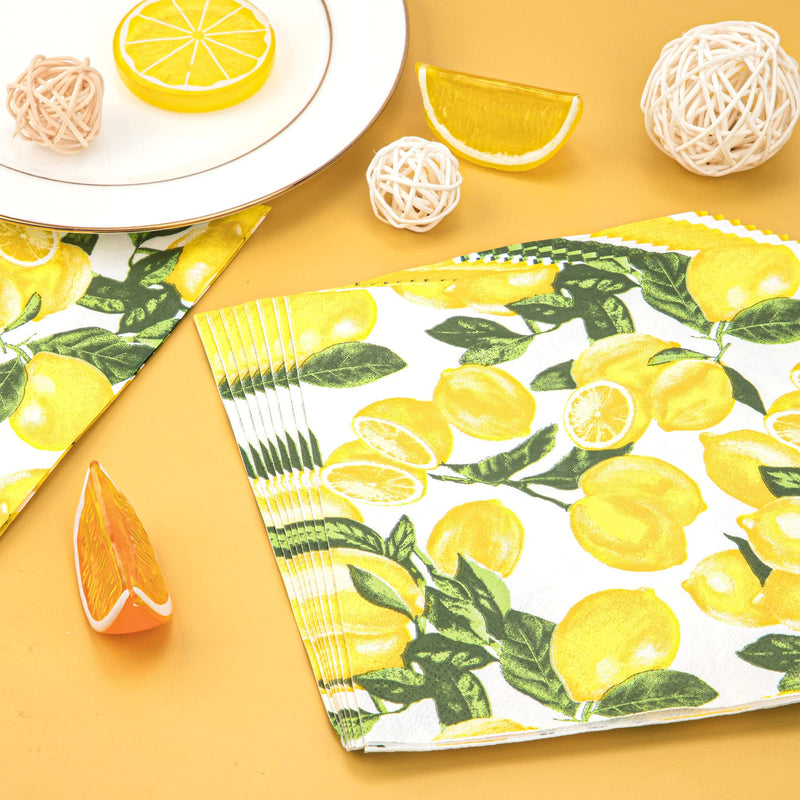 [Australia - AusPower] - 50 Count Lemon Paper Napkin 13 x 13 Inch Disposable Decorative Napkins 3-Ply Luncheon Paper Napkins Lemon Printed Square Beverage Dinner Napkins for Party Supplies Table Decor 50 