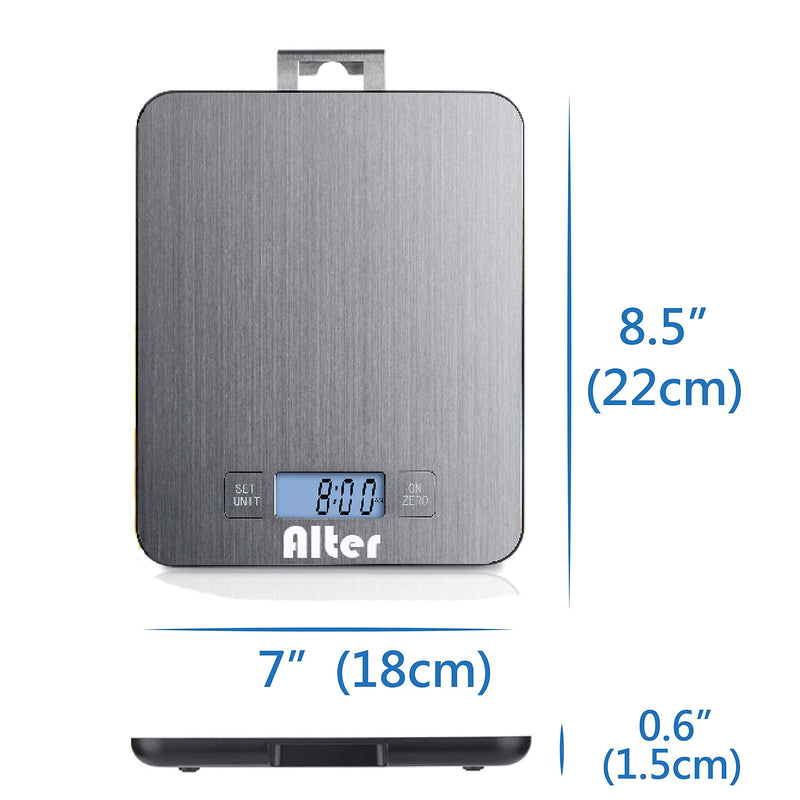 [Australia - AusPower] - Large Kitchen Scale Multi-Function Food Scale 30 lb / 15 kg, Silver, Stainless Steel Platform(Batteries Included) 