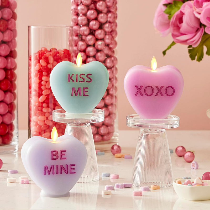 [Australia - AusPower] - Luminara - Fresh Mint Flameless Candle Candy Heart - KISS ME- Conversation Heart LED Candle 3.5" x 4.5" Valentine's Day Collection 