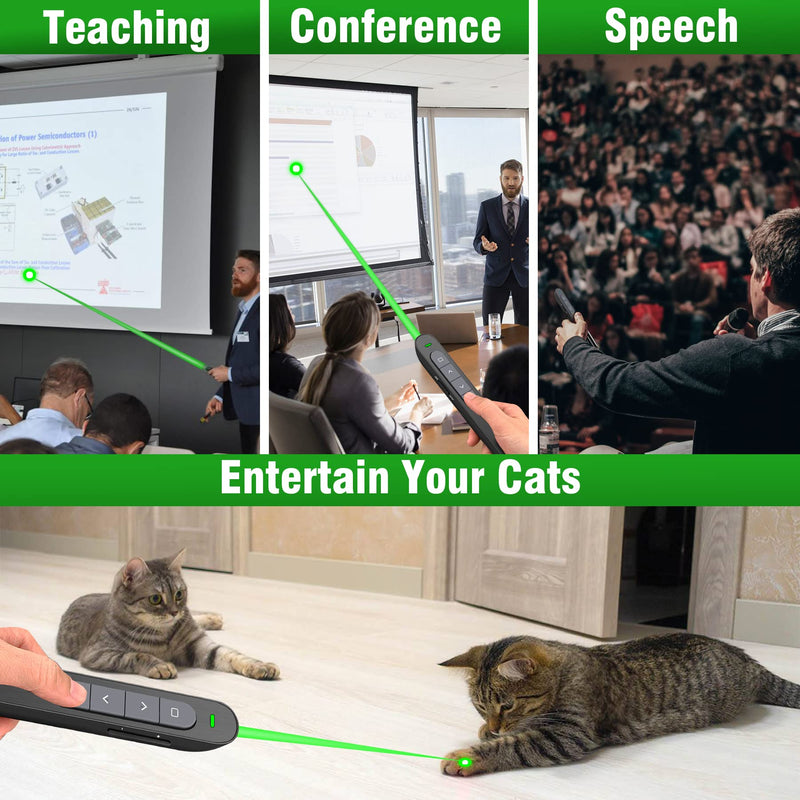 [Australia - AusPower] - Presentation Clicker for Powerpoint Presentation Pointer, Powerpoint Clicker 2.4Ghz Wireless Presenter Remote PPT Clicker with Hyperlink&Volume Control, Rechargeable Presentation Remote Pointer(Green) 