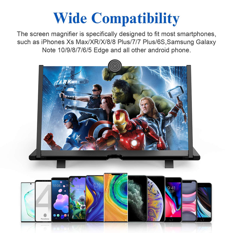 [Australia - AusPower] - 14" Screen Magnifier for Cell Phone -3D HD Magnifing Projector Screen Enlarger for Movies, Videos and Gaming – Foldable Phone Stand Holder with Screen Amplifier–Compatible with All Smartphones (Black) Black-14Inch 
