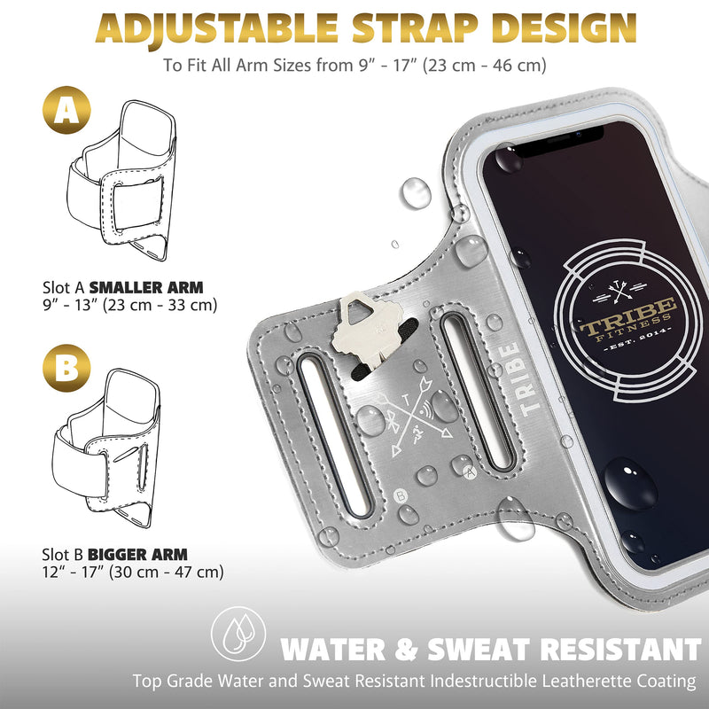 [Australia - AusPower] - TRIBE Water Resistant Cell Phone Armband Case Running Holder for iPhone Pro Max Plus Mini SE (13/12/11/X/XS/XR/8/7/6/5) Galaxy S Ultra Plus Edge Note (21/20/10/9/8/7/6/5) Adjustable Strap & Key Pocket Grey S: iPhone Mini/8/7/6/5/4/3/SE/Galaxy Mini 