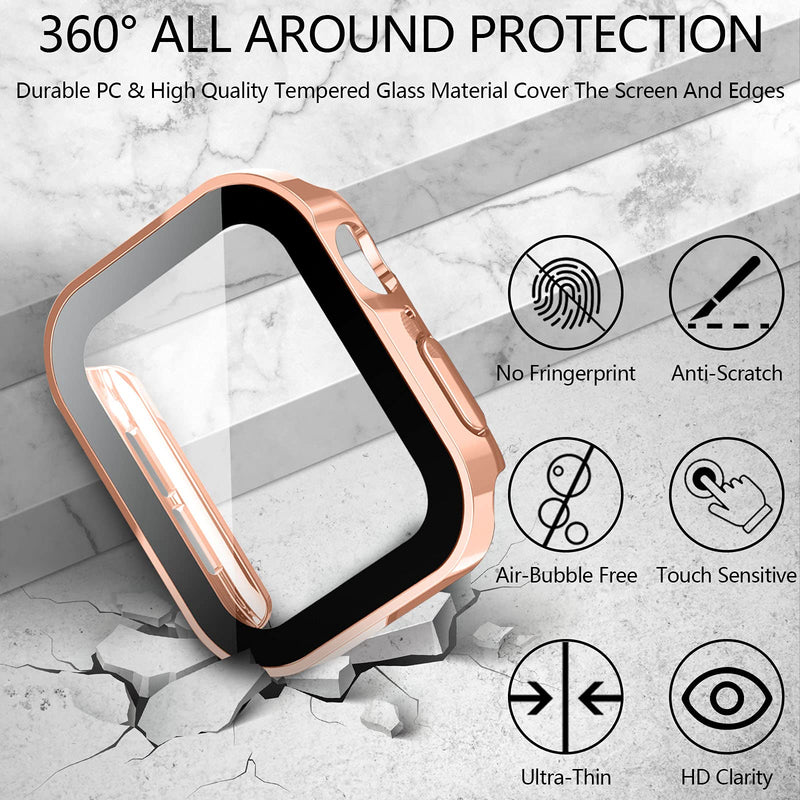 [Australia - AusPower] - Kakurookie Straight Edge Case Compatible with Apple Watch 45mm Series 7 with Tempered Glass Screen Protector, iWatch Full Protective Hard PC Bumper Case Face Cover (Rose Gold) Rose Gold 
