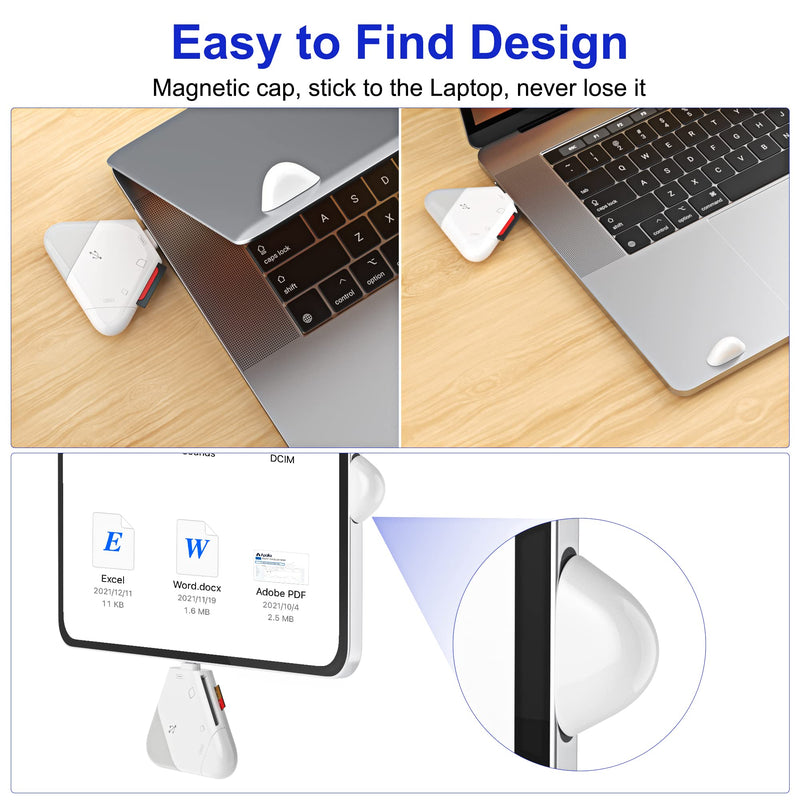 [Australia - AusPower] - SD Card Reader, Magnetic Cap Triangle Memory Card for iPhone/iPad, USB C and USB A to Micro SD TF Camera Card Adapter Trail Camera Viewer for MacBook Air/Pro Android Smartphone Plug and Play White&Grey(For iOS) 