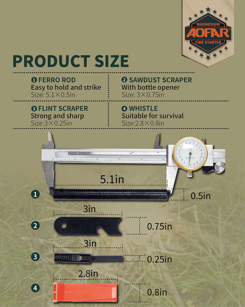 [Australia - AusPower] - AOFAR Fire Starter AF-381/AF-376 Fire Steel with Paracord and Whistle for Camping, Hiking, Hunting, Backpacking, Boating, Emergency Rescue 