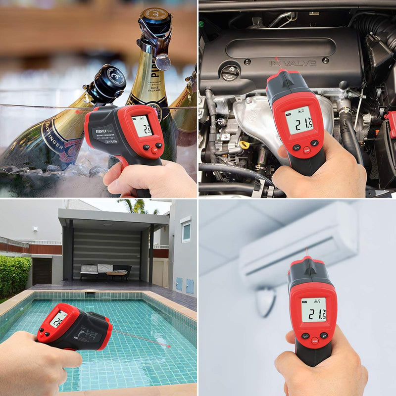 [Australia - AusPower] - Eventek Infrared Thermometer, -50°C~550°C (-58°F~1022°F) IR Laser Thermometer, Non-Contact Digital Temperature Gun for Kitchen Cooking,BBQ,Chocolate,Pizza,Industrial Red/Black【Non-Body use】 Red and Black 