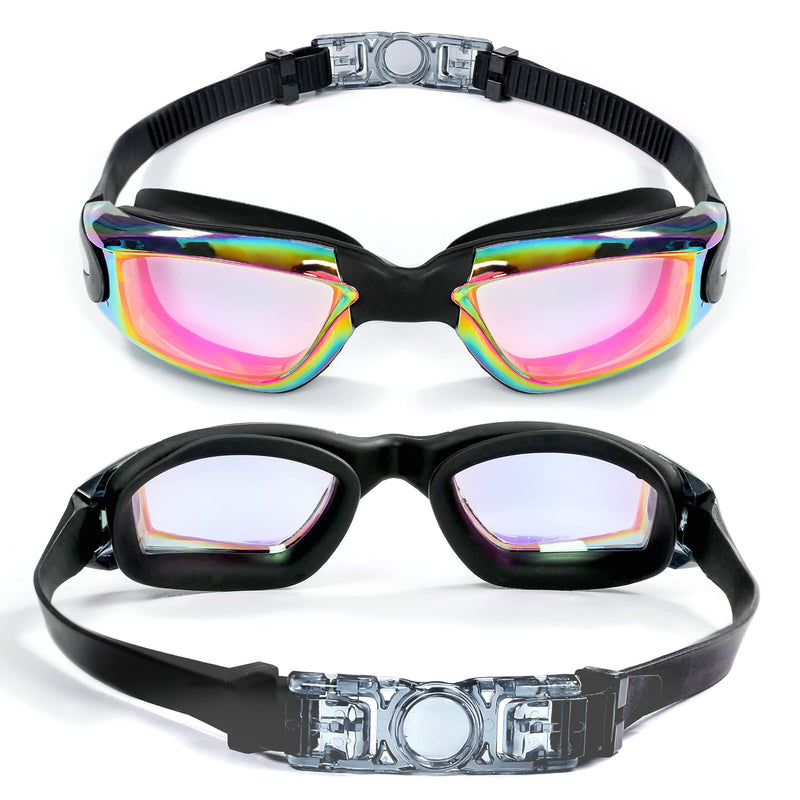 [Australia - AusPower] - EWPJDK Swim Goggles - 2 Pack Swimming Goggles Anti Fog No Leaking For Adult Women Men Aqua & Bright Rose 