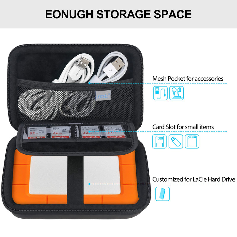 [Australia - AusPower] - Lacdo Hard Drive Carrying Case for LaCie Rugged / Rugged Mini / Rugged Thunderbolt USB-C External Hard Drive Portable HDD LAC9000298 1TB 2TB 4TB 5TB EVA Shockproof Protective Storage Travel Bag, Black 