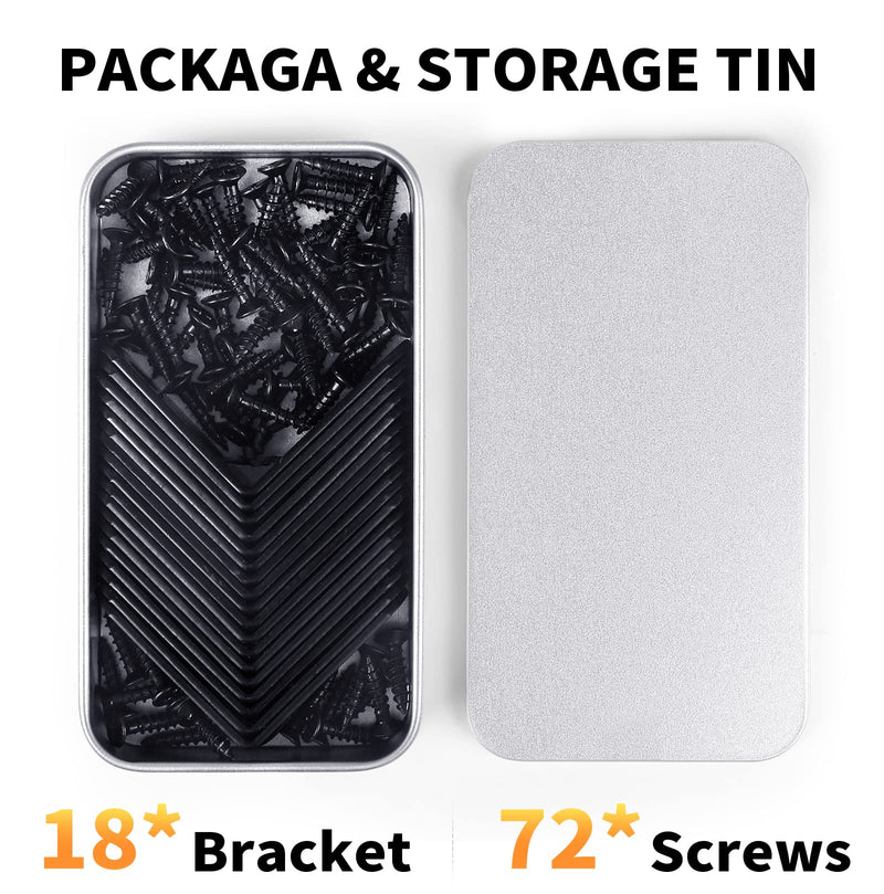 [Australia - AusPower] - 18PCS L Bracket Corner Bracket, FATLODA Stainless Steel L Brackets for Shelves, Black Small Right Angle Bracket, Metal Corner Brace for Wood Furniture Cabinet Chair with 72PCS Screws (1.57x1.57 in) 