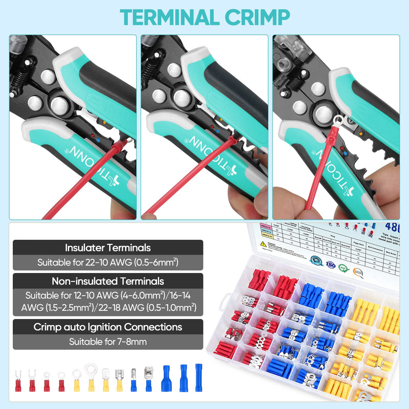 [Australia - AusPower] - TICONN Automatic Wire Stripper Tool, 3 in 1 Wire Cutters Crimper Pliers Electrician Tools for 24–10 AWG Wire Stripping, Cutting and Crimping (Blue) 24-10 AW Blue 