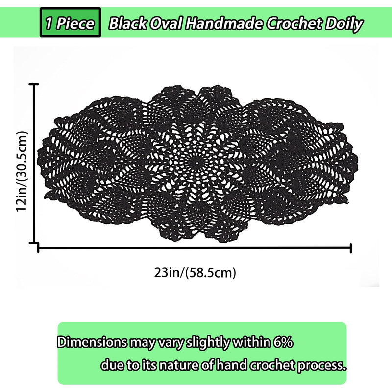 [Australia - AusPower] - Qxzvzem One Piece 23 x 12 Inch Oval Doilies Crochet for Dressers and End Tables Crafts Disposable Small Halloween Valentines Doilies Cloth Lace Placemats Coasters Black Cotton Vintage Tablecloth 
