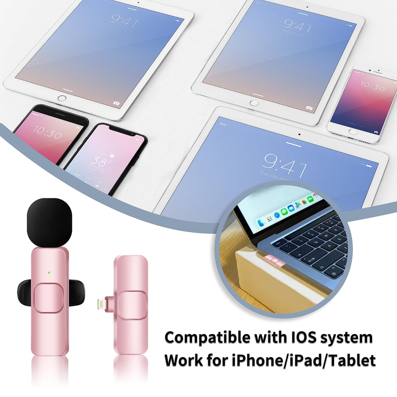 [Australia - AusPower] - LAGIZOEC Pink Wireless Lavalier Microphone for iPhone iPad, Cordless Omnidirectional Condenser Recording Microphones, Professional Plug-Play Mini Mic for Interview Video Podcast Vlog YouTube 
