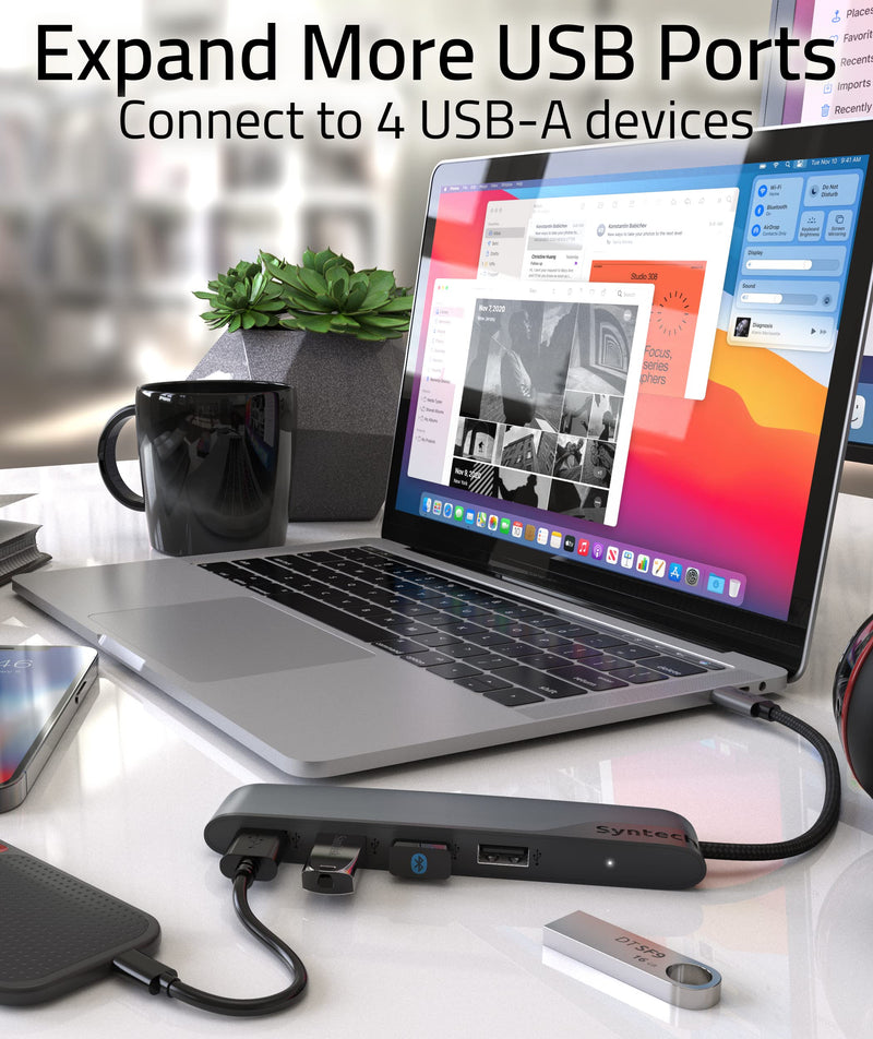 [Australia - AusPower] - USB C to USB Hub 4 Ports, Syntech Type C to USB 3.0 Hub with a USB C to USB Adapter (USB 2.0), Thunderbolt 3 to USB Hub Compatible with Thunderbolt 4 MacBook Pro, iPad Pro, iMac, Surface 0.5ft 