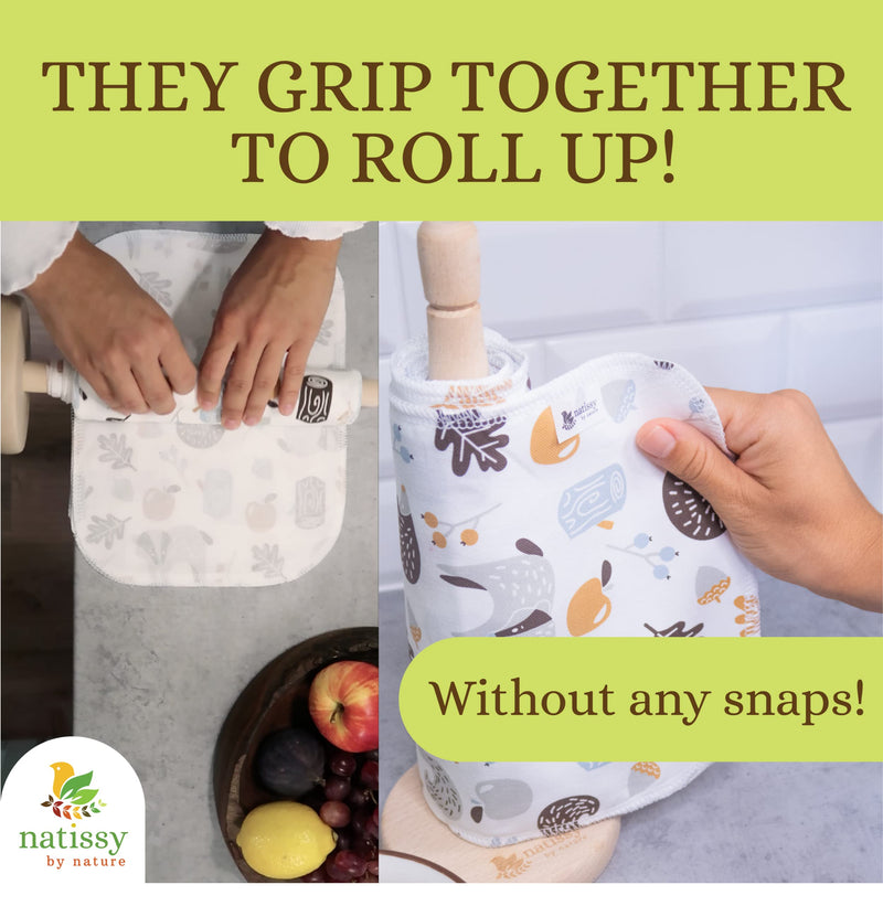 [Australia - AusPower] - Reusable Paper Towels for Kitchen, Roll of 10 Paperless Paper Towels on a Holder, Reusable Cloth Paper Towels, Organic Cotton Reusable Napkins, Washable Fabric Paper Towel Replacement, Reusable Towels 