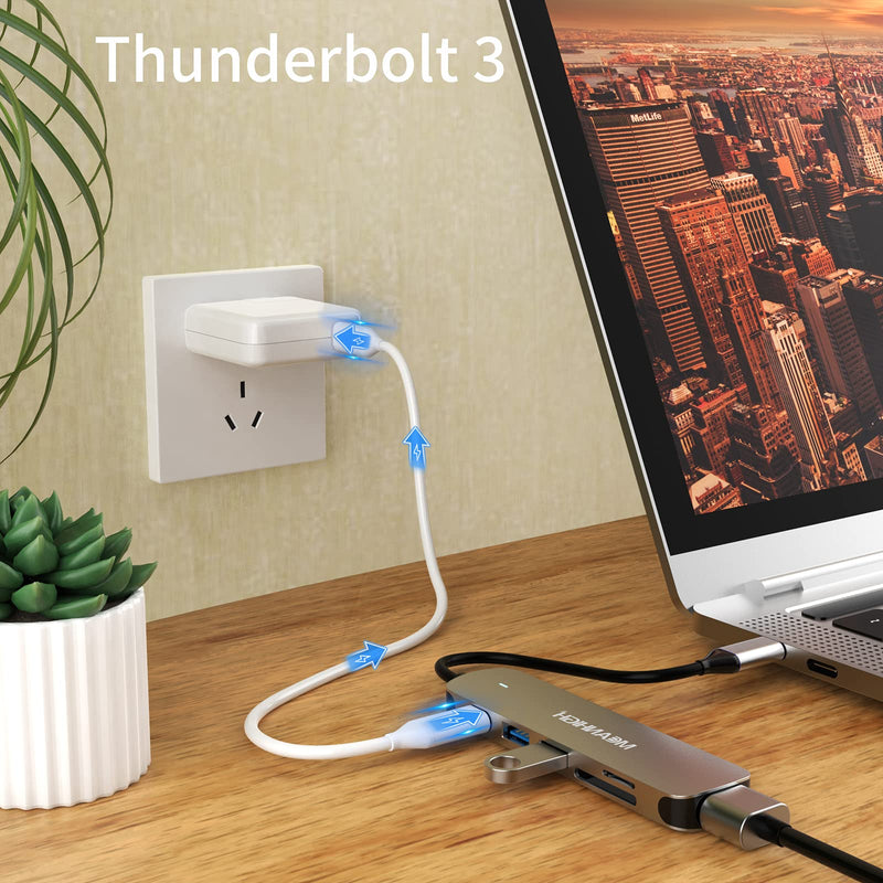 [Australia - AusPower] - MEANHIGH USB C 3.0 Hub, 6 in 1 Type C to USB Hub Adapter, 4K HDMI Output, SD/TF Card Reader, 100W PD Charging, Ultra-Slim and Portable, Compatible with MacBook Pro Air HP XPS and More Type C Device USB-C-6IN1 