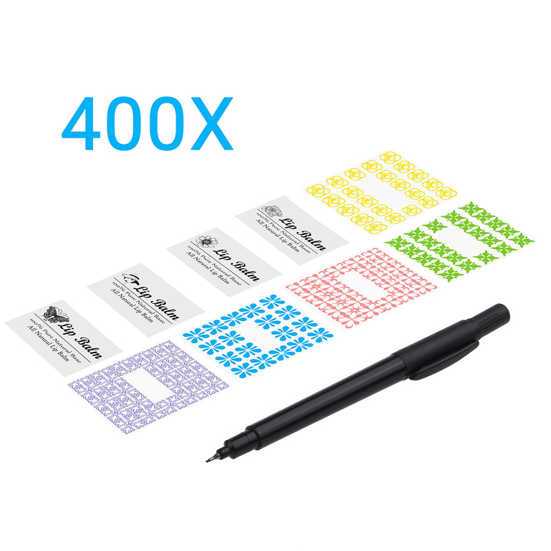 [Australia - AusPower] - Labels for Lip Balm Tubes/Value Pack of 400 Stickers (or Other Purposes) - 200 Writable Stickers and 200 Printed Stickers - Self Adhesive Easy Peel - Fineliner Pen Included for Label Writing 400 pieces B Multicolor 