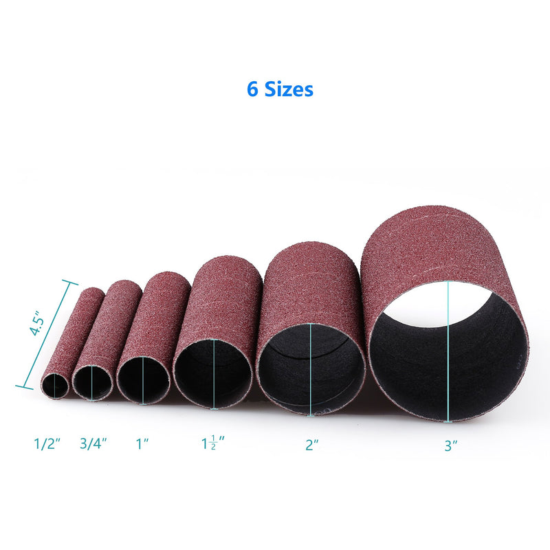 [Australia - AusPower] - Spindle Sander Sleeves, 18PCS 60 Grit Sanding Sleeves by LotFancy, Aluminum Oxide Abrasive, 4-1/2” Length, 3 Each of 1/2”,3/4”,1”,1-1/2”, 2” and 3” 