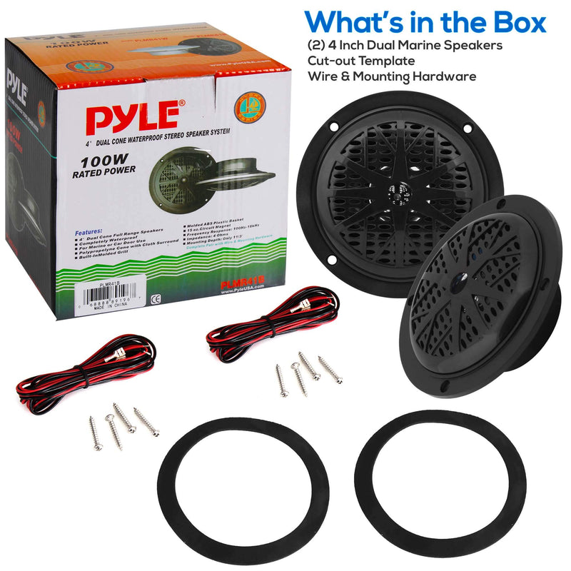 [Australia - AusPower] - 4 Inch Dual Marine Speakers - Waterproof and Weather Resistant Outdoor Audio Stereo Sound System with Polypropylene Cone, Cloth Surround and Low Profile Design - 1 Pair - PLMR41B (Black) Black Standard Packaging 