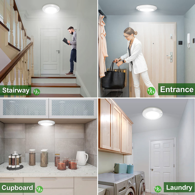 [Australia - AusPower] - Bemexred Motion Sensor Battery Operated LED Lights, Closet Lights Battery Powered Motion Detector Ceiling Lights for Laundry Pantry Cabinet Stairwell Shed Hallway - 210LM 6000K, Cool White 