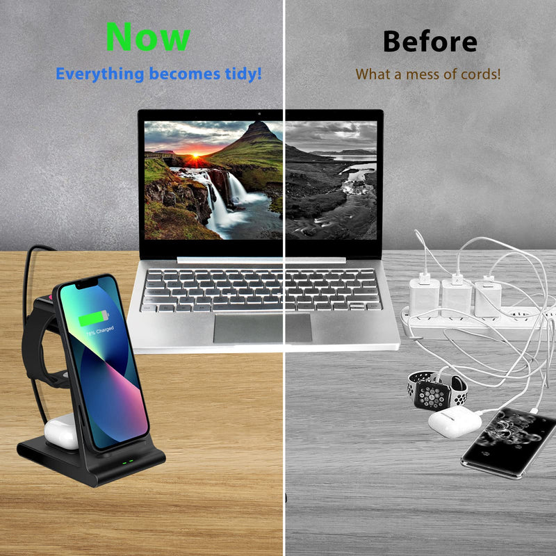 [Australia - AusPower] - 3 in 1 Wireless Charging Station Compatible with iPhone 13 12 11 Pro Max XR XS and All Qi Phones, Wireless Charger Stand for AirPods 3rd Generation 2021/AirPods 2/iWatch 7/SE/6/5/4/3/2/1 