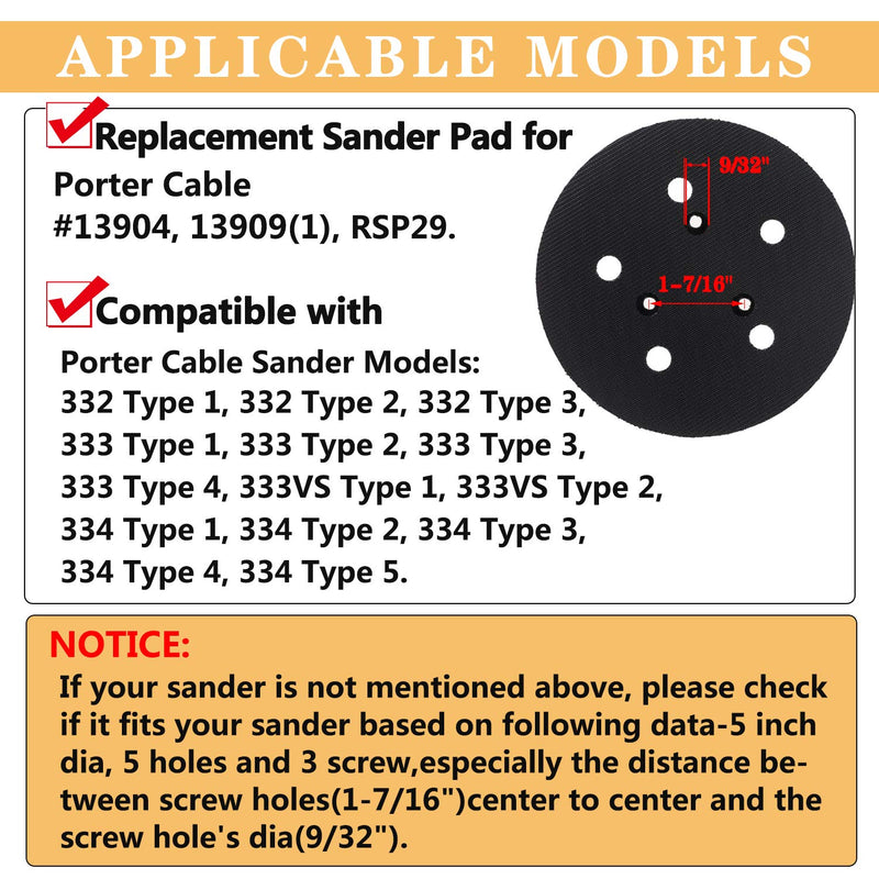 [Australia - AusPower] - AxPower 4 PACKS 5 inch 5 Hole Replacement Sander Pads for Porter Cable #13904 13909(1) RSP29 5" Hook and Loop Sanding Backing Plates Compatible with Porter Cable Model 333 333VS Random Orbit Sanders 